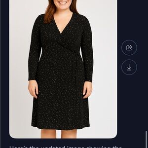 Laura Ashley Black White Dots Speckle Faux Wrap Dress Stretch Sz Medium